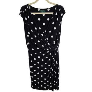 Lauren Ralph Lauren Womens Polka Dot Sheath Dress Sz 16 Classic Stretch Cocktail
